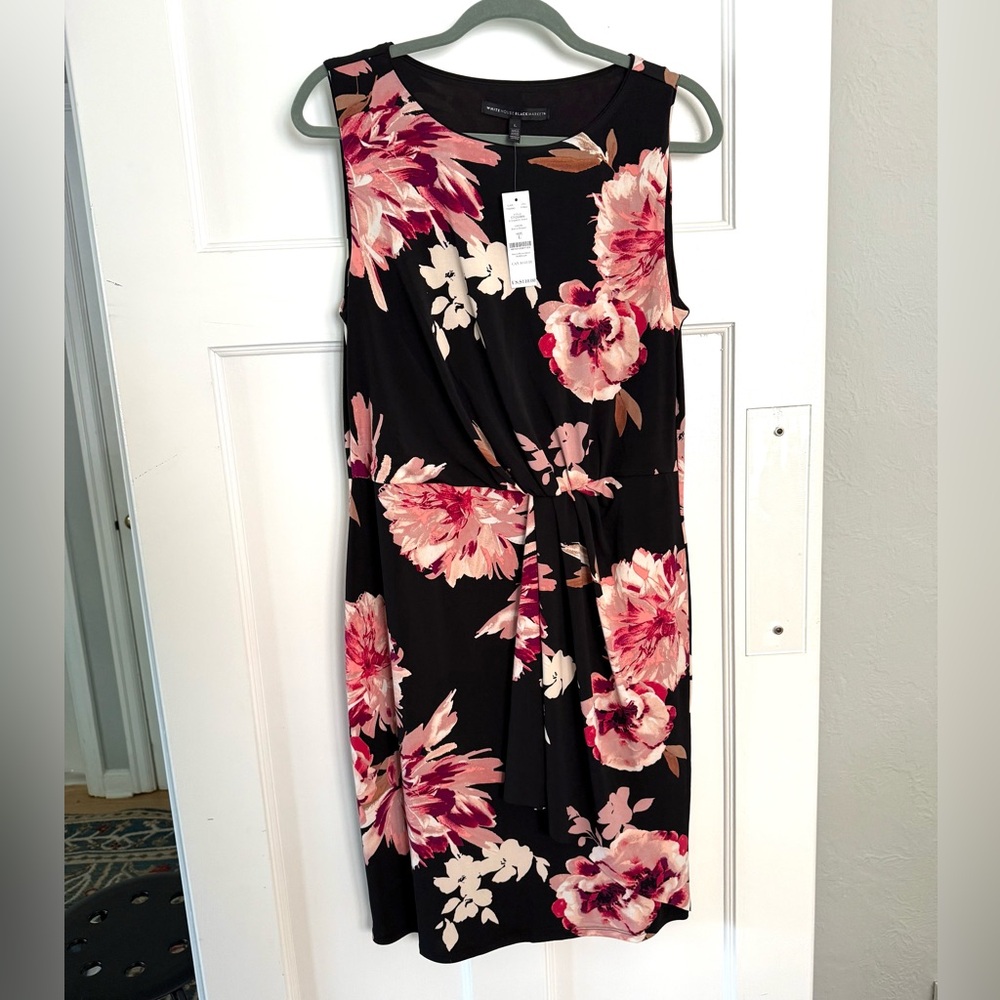 White House Black Market Black and Pink Floral Midi Dress